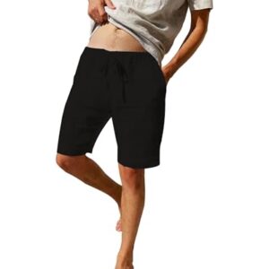 LVCBL leise und atmungsaktive Leinen Shorts für Herren in Schwarz mit Taschen, ideal für heiße Sommertage oder Alltag.