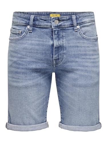 Only & Sons Herren Jeans Shorts ONSPly Denim Bermuda mit Aufschlag, Medium Blue Denim L, hochwertige und stilvolle Sommer-Sonnenbekleidung
