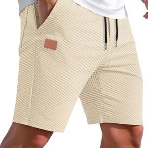 Beige Shorts aus Baumwolle und Polyester mit elastischem Kordelzug und Taschen für den Sommer