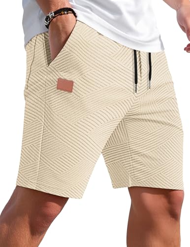 Beige Shorts aus Baumwolle und Polyester mit elastischem Kordelzug und Taschen für den Sommer