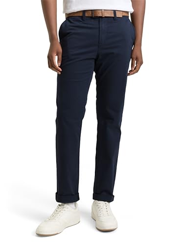 TOM TAILOR Herren Slim Fit Chino Hose mit Gürtel - Baumwoll-Stoff mit Stretch-Anteil, passende Passform für den Alltag oder besondere Anlässe