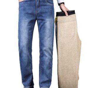 Verdickte Lammfleece Thermojeans für Herren, Thermohose, Schneehose, Teddyfleece gefütterte Winterhose mit Stretch, warm und bequem für kalten Wintertagen