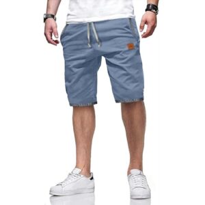 Herrenkurze Hosen Sommer Freizeit Chino Stretch Baumwolle mit Taschen Denim Blau L. Bequeme und atmungsaktive kurzen Hose für den Sommer, Reisen oder Alltag.