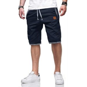 Kurze Hosen für Herren, Sommer Shorts aus Baumwolle mit Taschen, Navy Blau