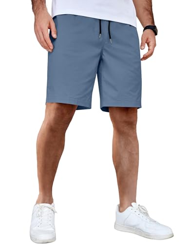 Herren Shorts Casual aus Baumwolle, kurze Hosen Chino für Sommer und Freizeit, elastische Taille mit Taschen und moderner Mode, Dunkelblau M Größe