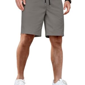 Herren Shorts aus Baumwolle, kurze Hose für Sommer und Freizeit, Elastische Taille mit Taschen, dunkelgrauer Farbton