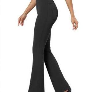 Elegante Frauenhosen mit hoher Taille und elastischem Stoff. Die Hosen haben zwei Taschen und sind ideal für das Fitnessstudio, Freizeitaktivitäten und im Büro zu tragen.