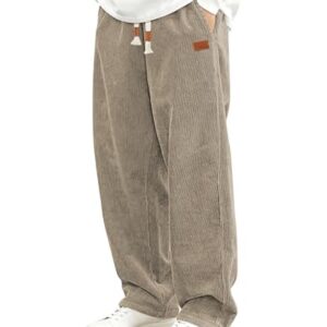Herrenelegante Beige Cordhosen mit weitem Bein und elastischer Taillemit Taschen für Freizeit oder Alltagsanlass aus hochwertiger Baumwolle