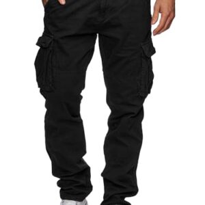 Herren Cargohose aus Baumwolle mit 7 Taschen und Gürtel. Bequeme Outdoorhose in schwarz, ideal für den Alltag.