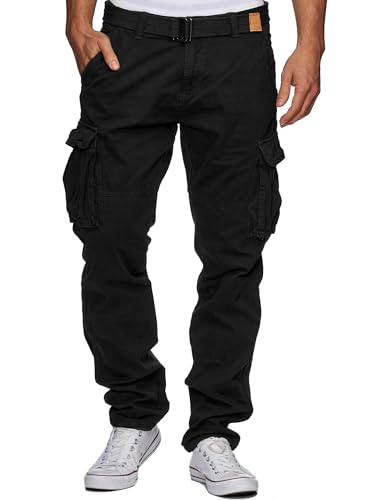 Herren Cargohose aus Baumwolle mit 7 Taschen und Gürtel. Bequeme Outdoorhose in schwarz, ideal für den Alltag.