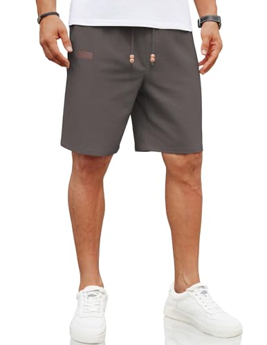 Herren Leinen Shorts Kurze Hose, Sommerhose mit Taschen und Grau Farbe, perfekt für Strandurlaub oder Alltag