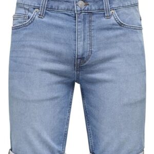 Herren-Sommer-Schlafshorts von Only & Sons, blauer Jeans-Stoff, Länge