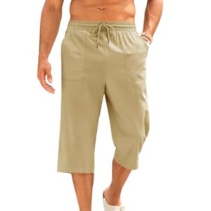 Runcati Kurze Hosen Herren Baumwolle Leinen Bermuda 3/4 Länge Sommerhose Yoga Jogger Casual Sweatpants Sportshorts Freizeithose Sweatshorts mit Taschen