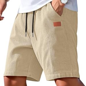 Corduroy Kurze Hosen Herren Casual Shorts Hose Sommer Baumwolle Tunnelzug Stretch Freizeitshorts Mit Taschen Hellkhaki L