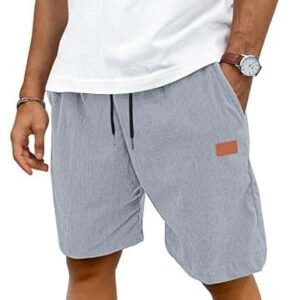 TARAINYA Corduroy Kurze Hosen Herren Casual Shorts Hose Sommer Baumwolle Tunnelzug Stretch Freizeitshorts Mit Taschen Hellgrau XL