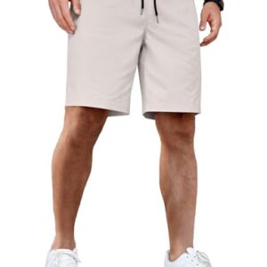 COOFANDY Herren Shorts in hellgrauer Farbe, Baumwollstoff, elastische Taille mit Taschen, perfekt für Sommer und Freizeitaktivitäten.