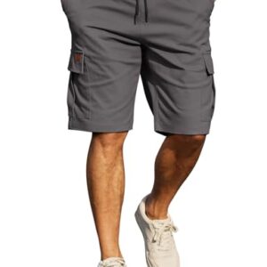 COOFANDY Kurze Hosen Herren Baumwolle Cargo Shorts Freizeithose Herren Kurz Elastische Taille Sommer Chino mit Taschen Dunkelgrau 3XL
