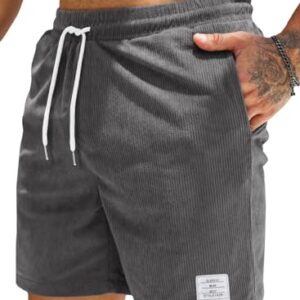 Herren Cord Shorts Casual Elastische Taille Kordelzug Leichte Sommer Strand Shorts Grau L - Bequeme und atmungsaktive Shorts für den Sommer
