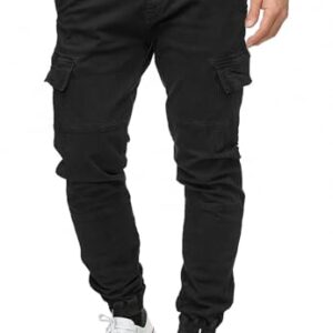 Indicode Herren Cargohose aus Baumwolle mit 6 Taschen, Cargo Chino Hose für Männer, schwarz, Größe M