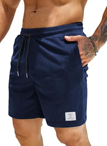 Herren-Cordshorts aus Baumwolle und Leinen, blauer Farbton, XL Größe