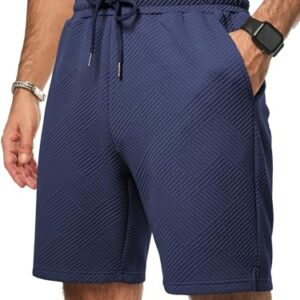 Herren Textur Kurze Hosen mit 3 Taschen für Sommer, Casual Loose Shorts mit elastischer Taille in Blau, XL Größe von JMIERR