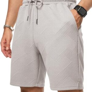 Herren Kurz Hosen mit 3 Taschen, Sommer Casual Loose Shorts in Hellgrau L