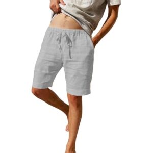 Herren Baumwoll Leinen Shorts, klassische Strandhosen, hellgrauer Farbton, atmungsaktiv und feuchtigkeitsregulierend