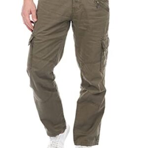 Herren-Cargohose mit Gürtel aus Baumwolle, Khaki-Farbe, Größe 36W/34L