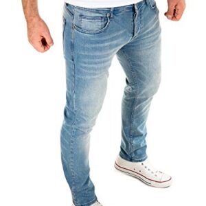 Herrenjeans Slim Fit Stretch Jeans Hose Baumwoll Männer Jeanshose Blau Captains Blue 184020 W34 L32 von WOTEGA