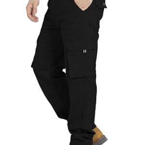 Herren Cargo Hose, Schwarz, 32W / 32L, gerade geschnittene Stretch Schwerlast mit 12 Taschen Freizeithose, Combat Arbeitshose, Relaxed Fit Cargo-Hose