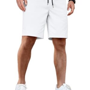 Herren Shorts Baumwolle Kurze Hosen Chino Sommer Freizeithose Elastische Taille mit Taschen Weiss XL