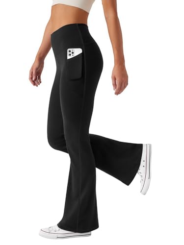 Frauen Yogahose mit Taschen, hoher Taille und elastischer Sporthose in Schwarz für Fitnessstudio und Alltag