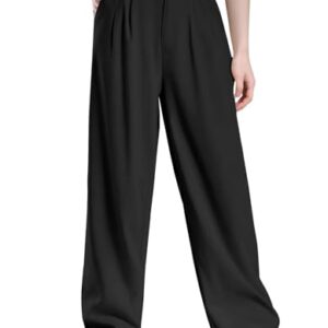 Damen Freizeithosen in Schwarz, hohe Taille, weite Hosen mit Taschen für Herbst und Winter, hochwertiger Polyester Elasthan Stoff.