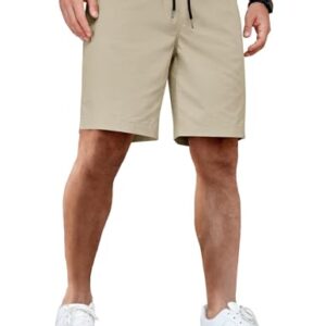 Herren Shorts in Khakifarbe, kurz geschnitten, aus Baumwolle, elastische Taille, Taschen an den Seiten und hinten.