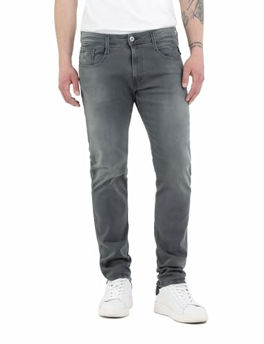 Bequeme Replay Herren Jeans Anbass Slim-Fit mit Comfort Stretch und Dark Grey Farbe, Größe 34W / 32L