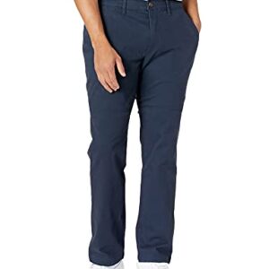 Herren-Legere Stretch-Chinohose in sportlicher Passform, Dunkles Marineblau, 34W / 32L - Amazon Essentials Herren-Chino-Hose mit Reißverschluss und Knopfverschluss