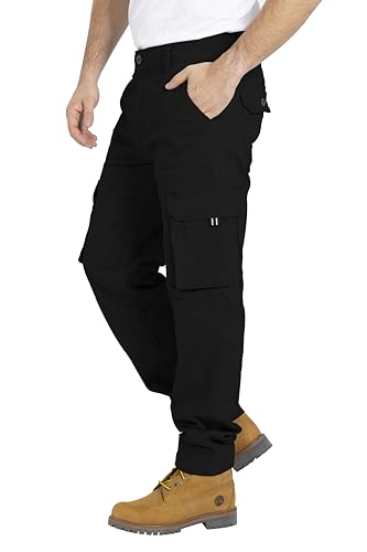 Herren Cargo Hose, schwarze Freizeithose mit 12 Taschen und gerader Schnittführung.