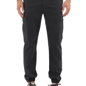 COM EOR Cargohose Herren Stretch Relaxed Fit Chino Hose Baumwolle Männer Cargo Outdoorhosen, Wanderhose, Baggy Freizeit mit 6 Taschen & Kordelzug in Dunkelgrau, L Größe