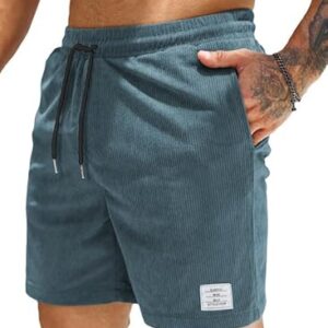 Herren Corduroy Shorts Sommer Elastische Taille mit Taschen Blaugrün M