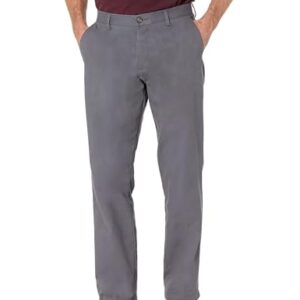 Herren Knitterfreie Flatfront-Chinohose in klassischer Passform, Dunkelgrau, 34W / 38L