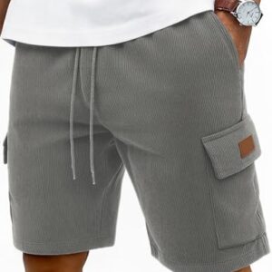 Bequeme Herrenkurz Hose Stretch Robust Chino Shorts für Männer mit elastischem Bund und mehreren Taschen, ideal für Urlaub oder Alltag, grau, Größe XL