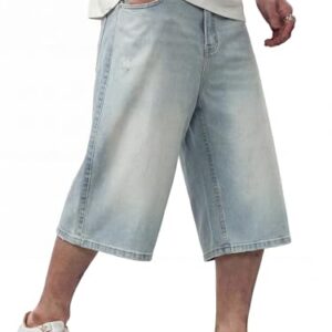 Herreneinlagen Shorts in Hellblau - JMIERR Jeans Shorts Herren 3/4 Baggy Kurze Hosen Sommer Casual Weite Bermuda Kurze Jeans Herren Stretch Y2K Streetwear Denim Shorts Loose Fit Freizeithosen