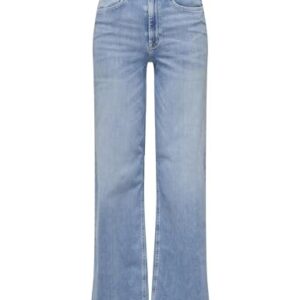 Moderne, bequeme Damenjeans im Wide Leg-Fit mit hoher Hüfte und elastischer Denim-Hose in Lichtblau, Größe M/32L