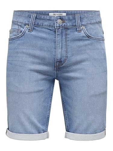 Herren-Jogg-Shorts von Only & Sons in Jeansoptik mit Aufschlag, blau, denim, XL Größe