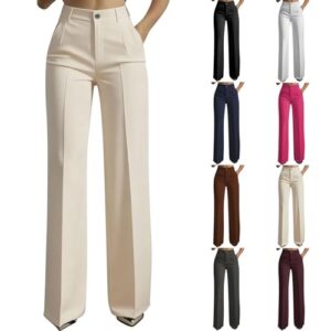 Elegante High-Waist-Stoffhose für Damen, Anzughose mit weiten Beinen, Palazzo-Hose, Straight-Leg-Marlenehose und Bundfaltenhose fürs Büro