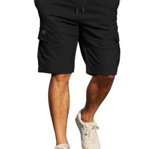 COOFANDY Cargo Shorts Herren, kurze Hosen aus Baumwolle mit 6 Taschen, elastischer Taille, Sommer Chino Schwarz XXL Größe