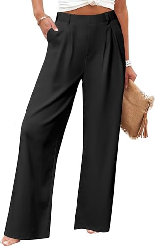 Bequeme Palazzo Hosen von Friptspyg, elastischer Bund, Taschen für Damen, Freizeit-Outfit, Schwarz