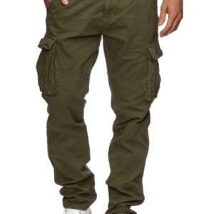 Herren Cargohose aus Baumwolle mit 7 Taschen und Gürtel, Outdoorhose Army, L Größe