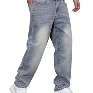 Bequeme Herren Baggy Jeans aus Baumwolle, weite Passform für Hiphop und Streetwear Style, 3XL Größe, Steinblau Farbe