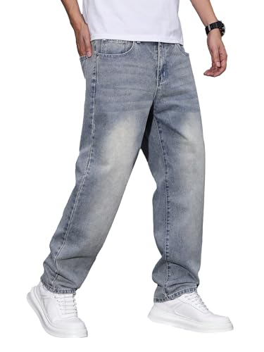 Bequeme Herren Baggy Jeans aus Baumwolle, weite Passform für Hiphop und Streetwear Style, 3XL Größe, Steinblau Farbe